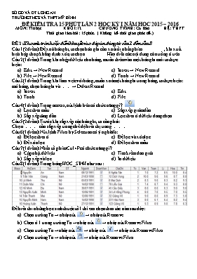 Đề kiểm tra học kì I Tin học lớp 12 lần 2 - Năm học 2015-2016 - Trường THPT Mỹ Bình